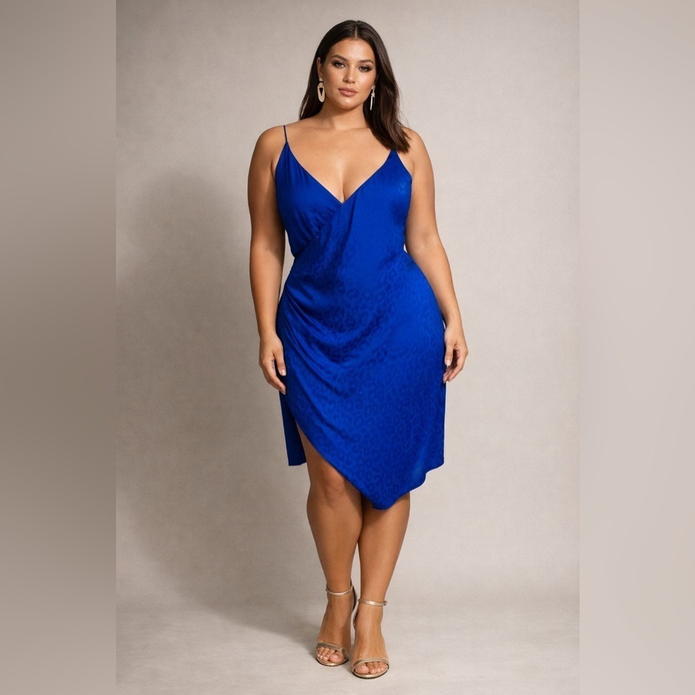 Cushnie for Target Womens Leopard Print Wrap Slip Dress Sz 12 Sapphire Blue